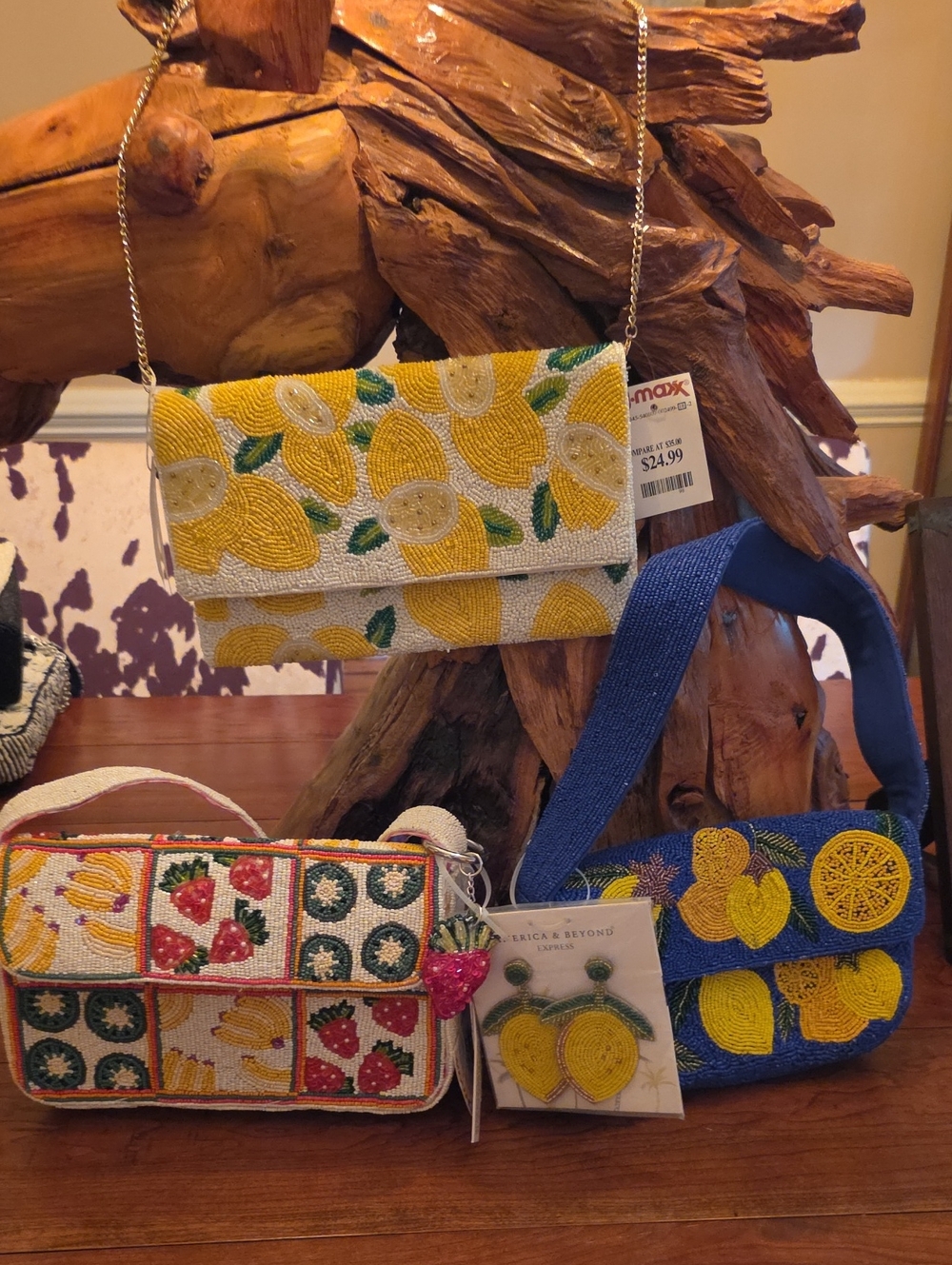 Beaded Fruit Themed Crossbody Bags - 3 Bag Lot